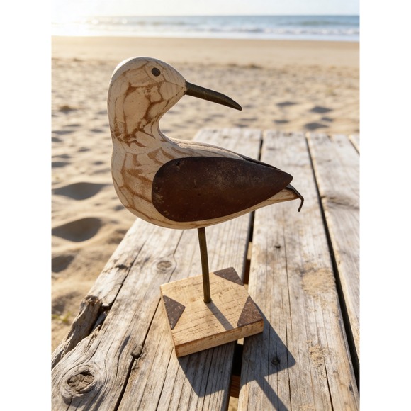 Other - Vintage 1990s Wooden Shorebird Decoy Rustic Coastal Bird Figurine 11.5" Tall